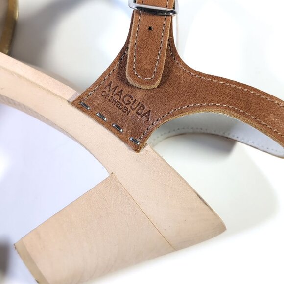 MAGUBA Clogs 37 Gold Open Toe Leather Heeled Swedish Clog Sandals *PRIMO* - Picture 8 of 12